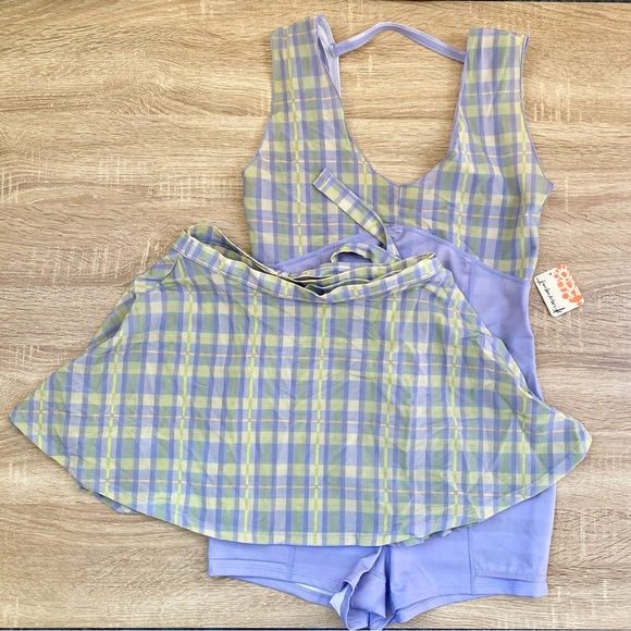 NWT Free People Movement Sheer Luck Set Romper Skirt FP Movement Bluebell Combo - Picture 5 of 14